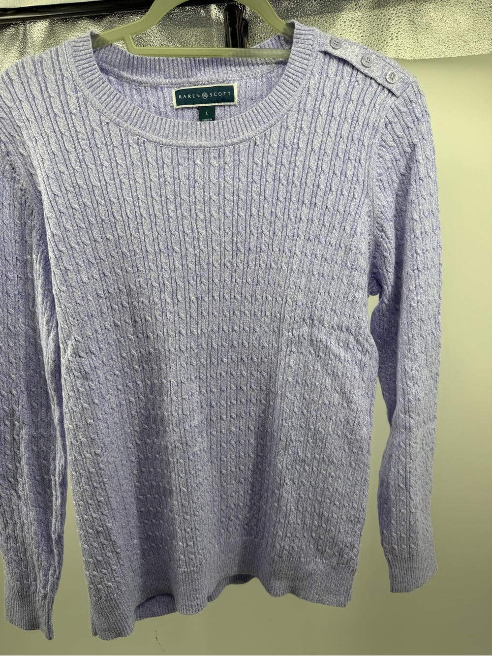 Karen Scott Light Lavender Cable-Knit Button-Shoulder Sweater